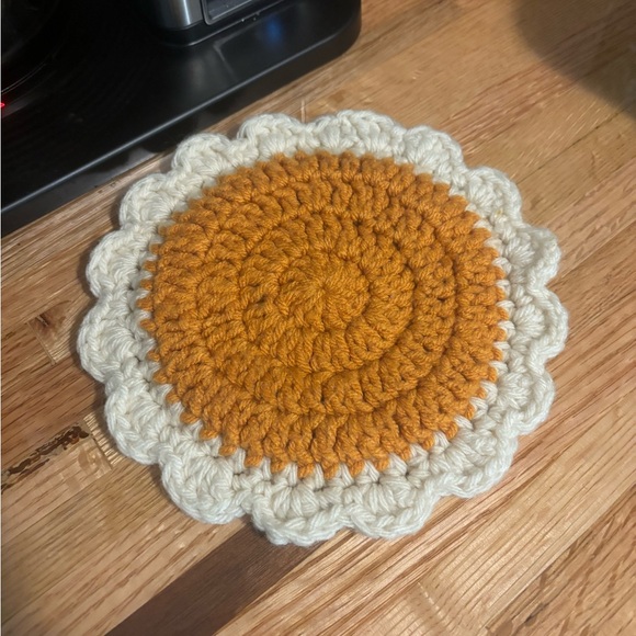 Handmade Crochet Pumpkin Pie Coaster - Picture 2 of 3